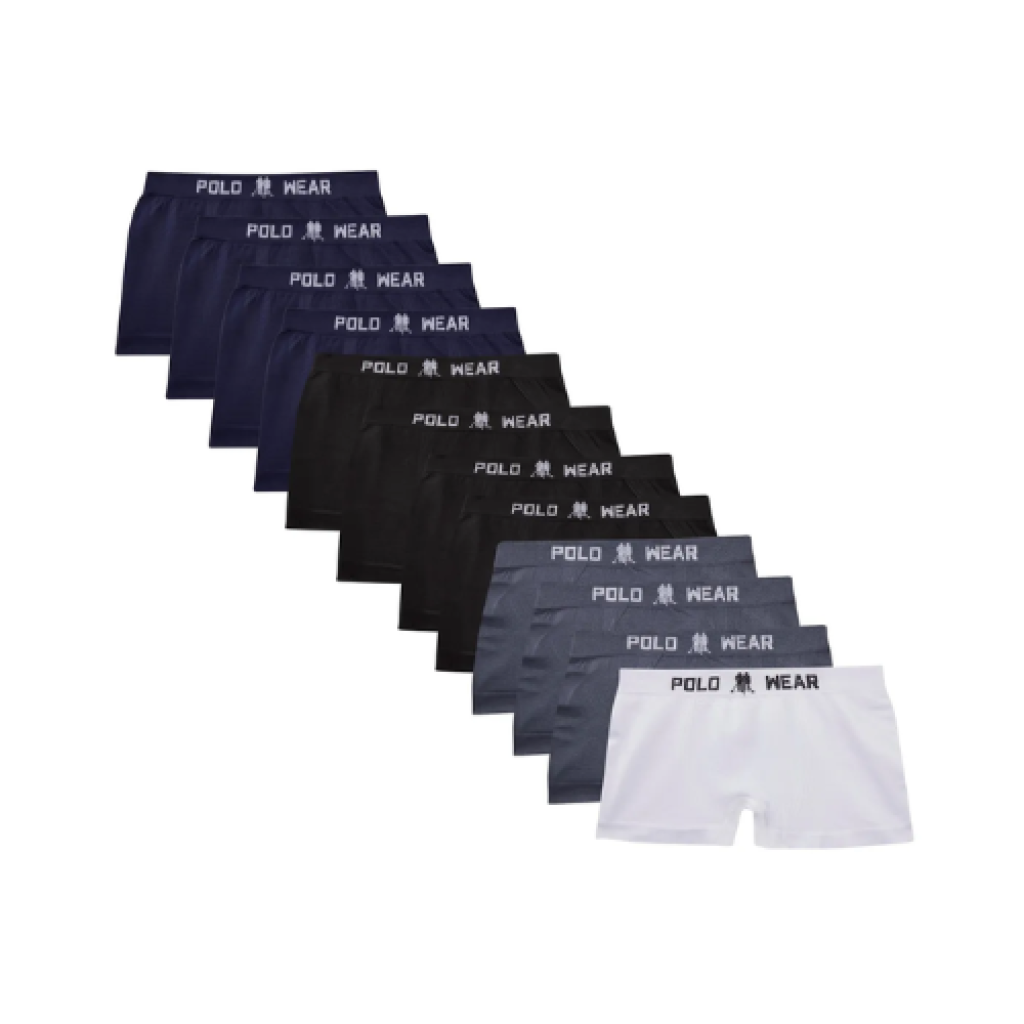 Kit 12 Cuecas Infantis Boxer Polo Wear Microfibra Sortidas com Cós Elástico Estampado