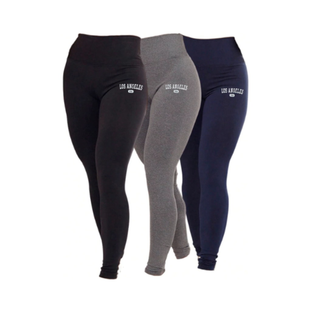 Kit 3 Calças Legging Feminina Suplex Cintura Alta Los Angeles P ao GG