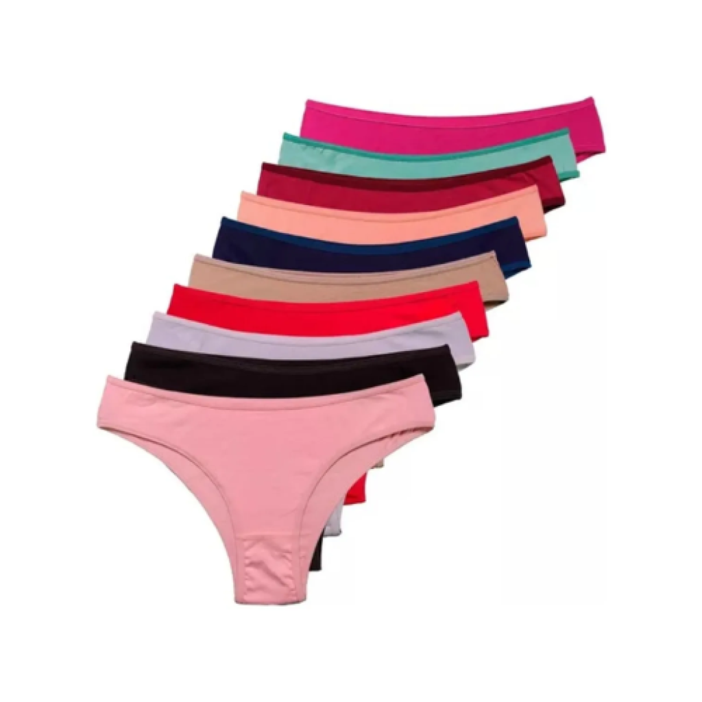 Kit 10 Calcinhas Femininas Algodão Tanga Lisa Viés Conforto com Forro Sortidas