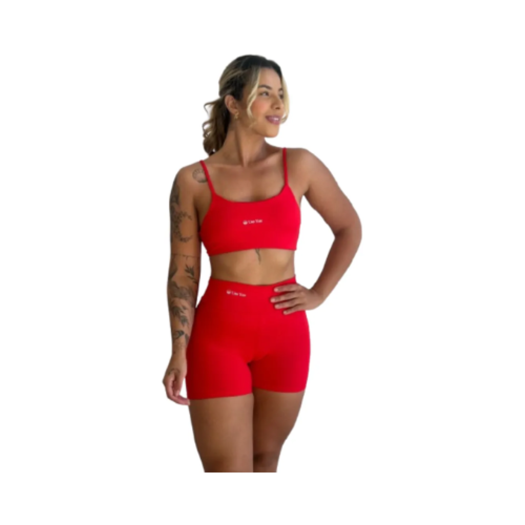 Conjunto Fitness Feminino Top e Shorts Meia Coxa Cintura Alta em Suplex Use Yas