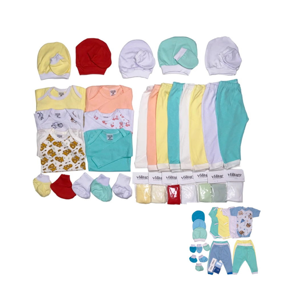 Kit 24 pcs de Bebê - Enxoval Completo 100% Algodão