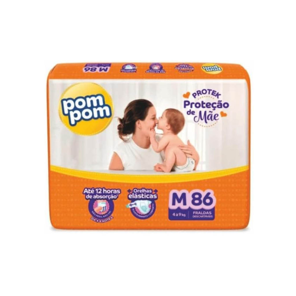 Fralda Pom Pom Protek Proteção de Mãe Hiper M 86 Unidades