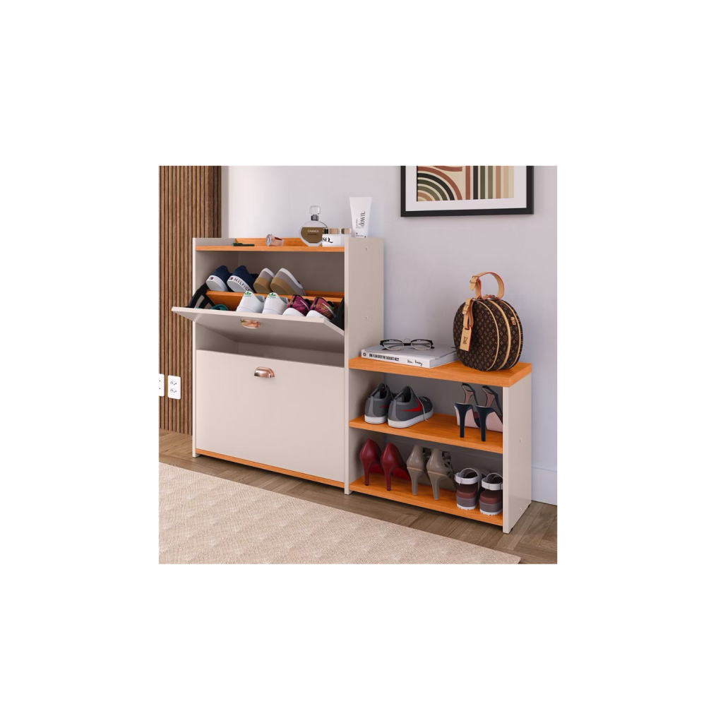 Sapateira Hall Entrada 2 Gaveta Puxador banquinho Prateleira Porta Sapatos Sala Quarto Retrô Milano Off White