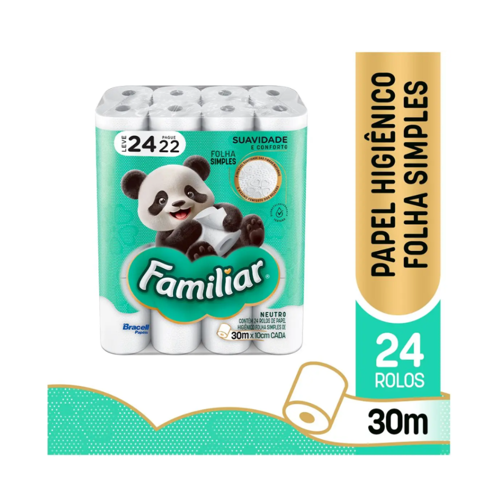 Papel Higiênico Folha Simples Bracell Familiar 24 Rolos 30m