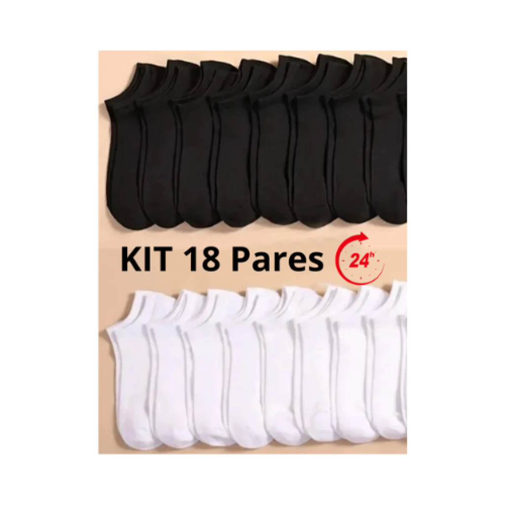 Kit 18 Pares de Meias Soquete Cano Curto Algodão e Poliéster Unissex