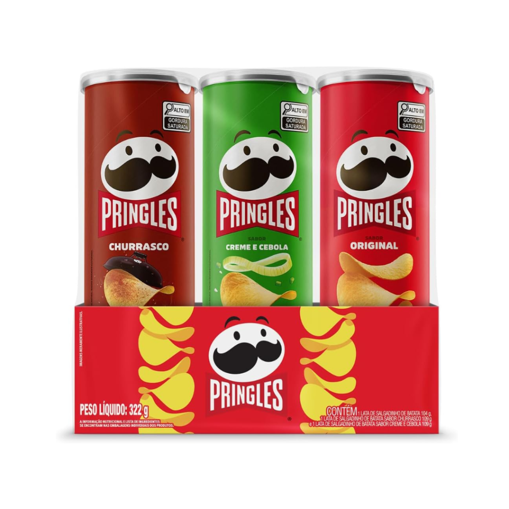 Pringles Pack Promo Salgadinho de Batata Frita 3 Sabores - Original, Creme e Cebola e Churrasco