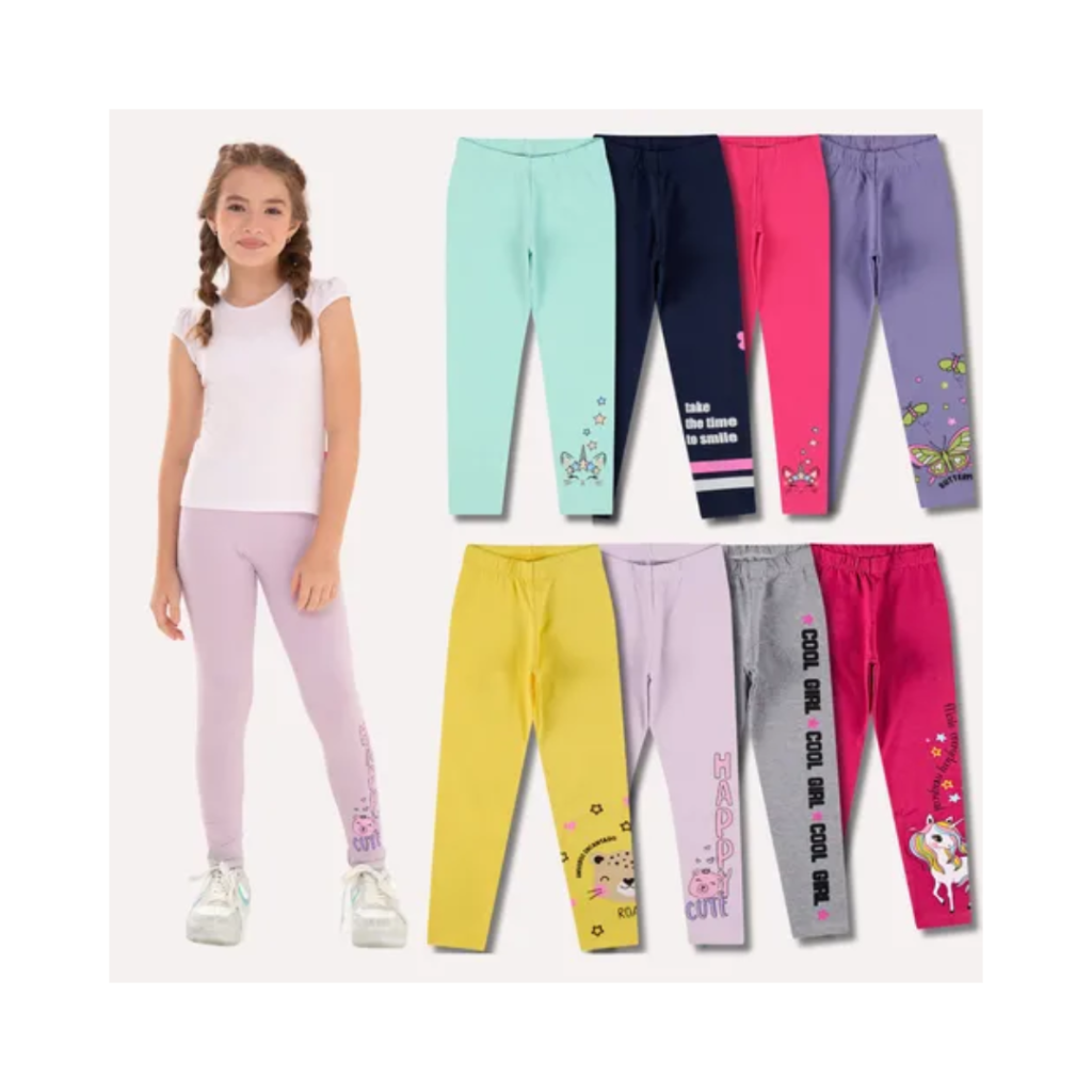 Kit 6 Calça Legging Infantil Menina Cotton Tamanho 2 Ao 10