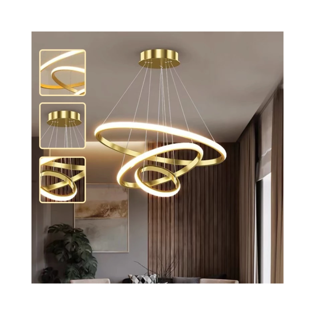 Lustre LED Moderno 3 Cores 64W – Acrílico e Alumínio, Ajustável, Ø60/40/20cm, 110V/220V