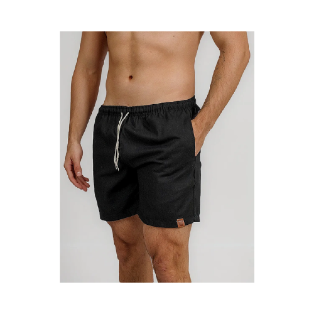 Short Masculino Linho Premium Cós Elástico Cordão Bolsos Laterais Praia Casual Make Peace