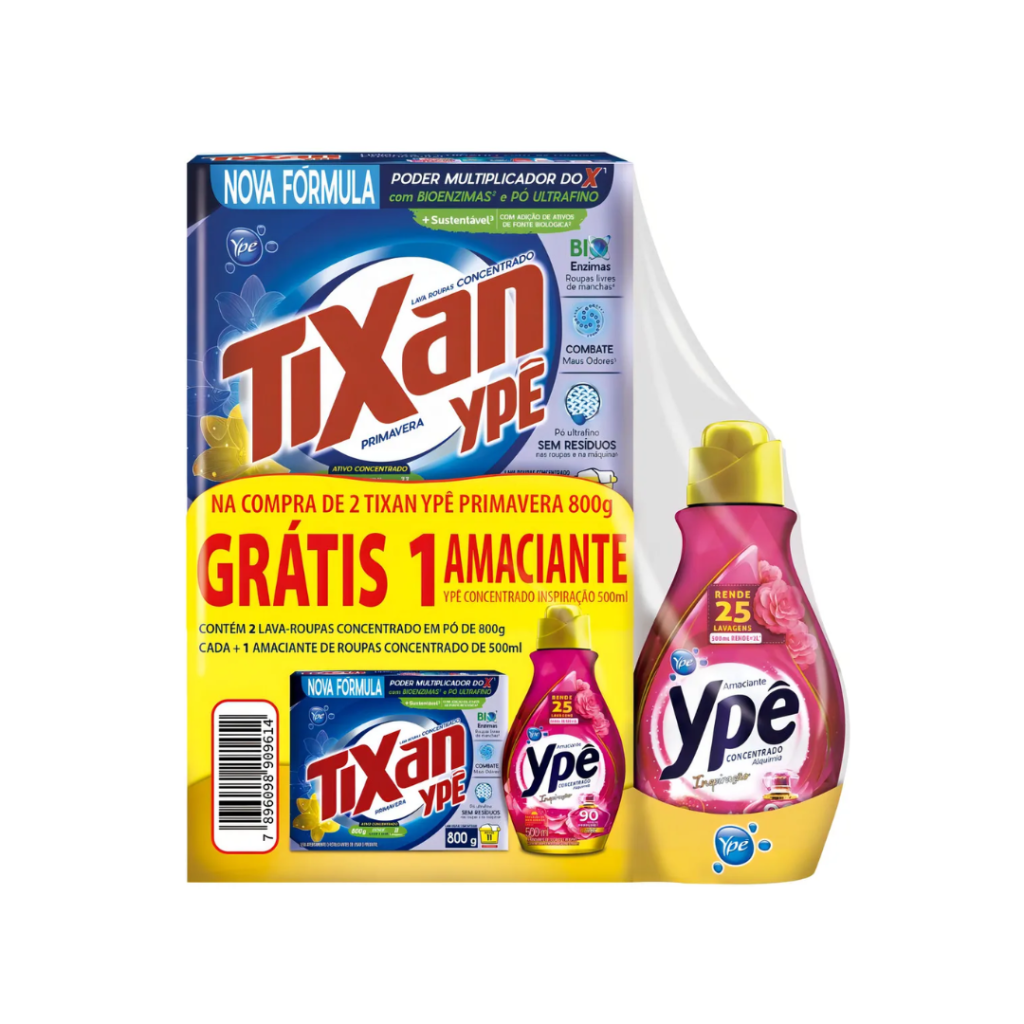 Kit 2 Sabão Pó Tixan 800g Amaciante Concen Ypê 500ml