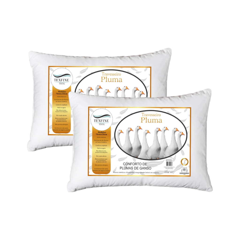 Kit 2 Travesseiros Penas e Plumas de Ganso Branco Macio Confortável