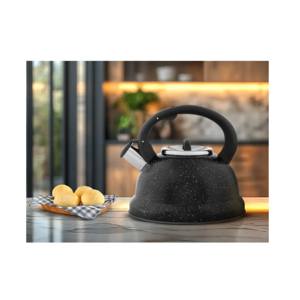 Chaleira Brinox Inox com Apito Preto Marble 2,7L Roma