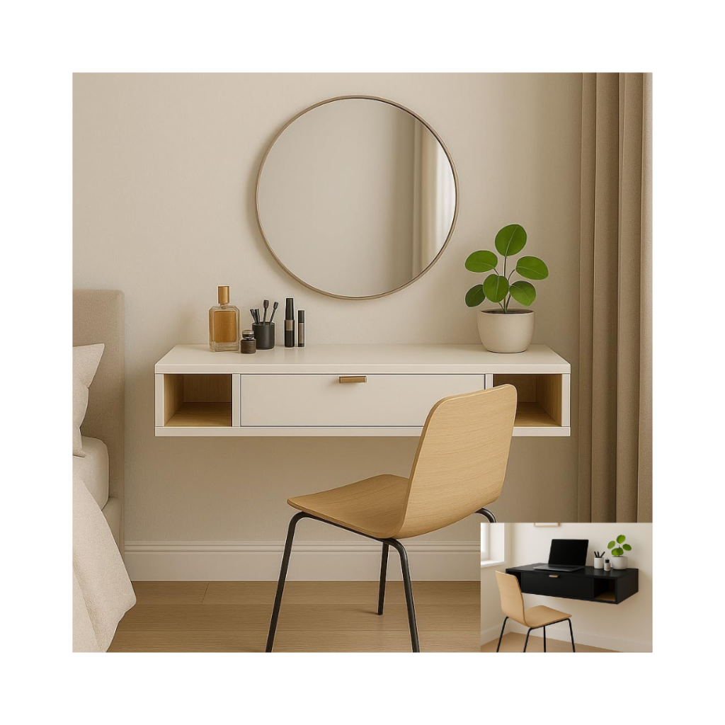 Penteadeira Suspensa com Portas e Nichos – Design Moderno e Tampo Amplo para Quarto ou Closet (Off White/Nature)