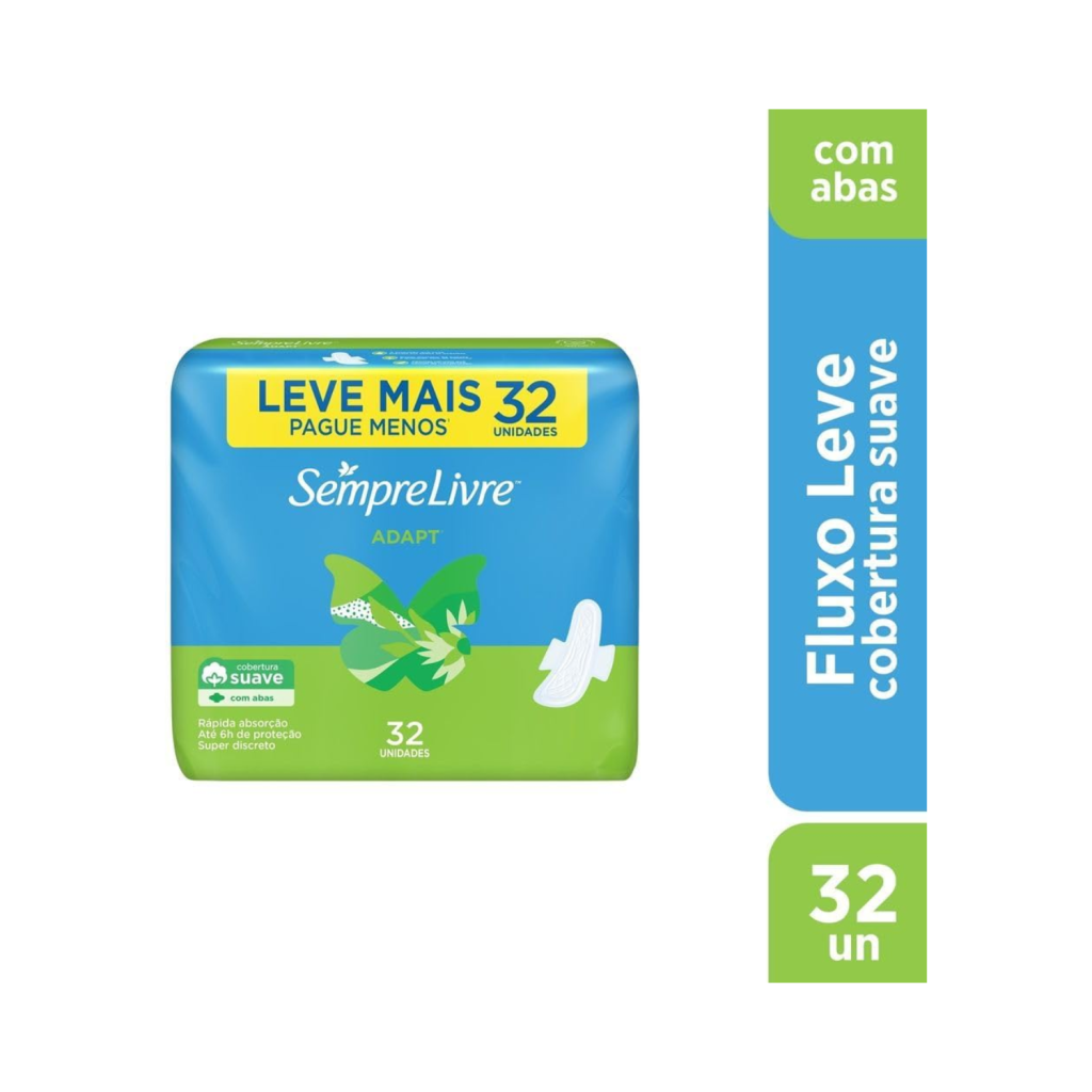 Sempre Livre Absorvente Externo Adapt, Suave, com Abas, 32 unidades