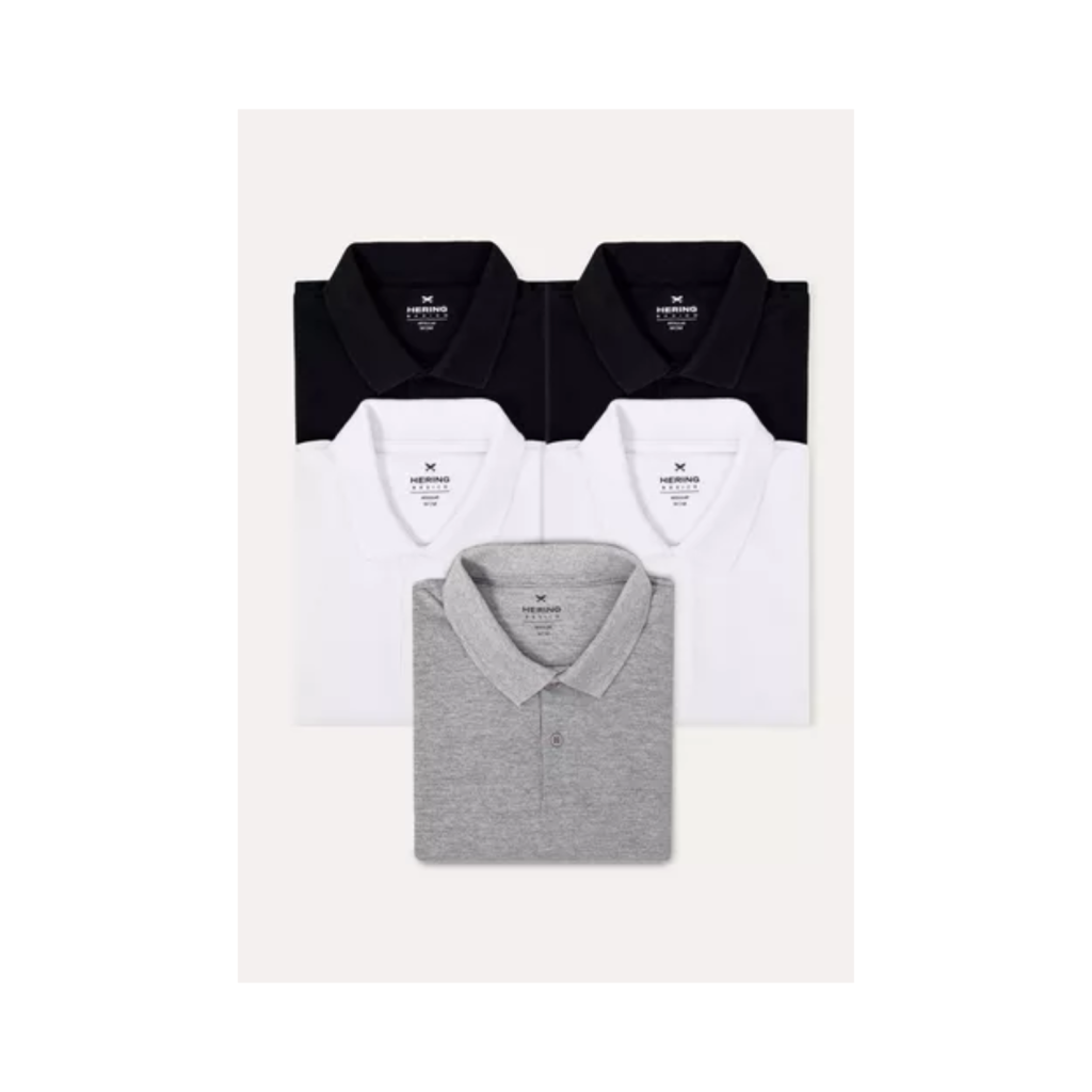 Kit 5 Camisas Polo Básica Masculina Manga Curta Hering
