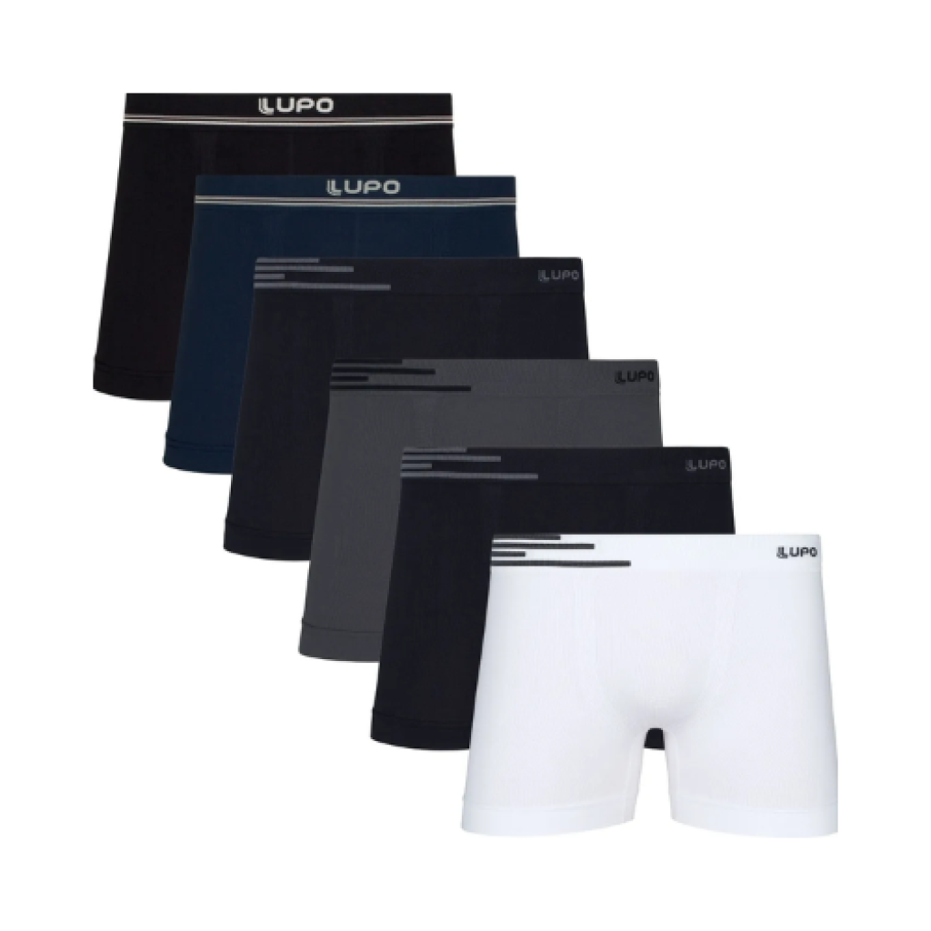 Kit 6 Cuecas Boxer Lupo Sem Costura Microfibra Masculina Ref 436 com Elasticidade Multidirecional