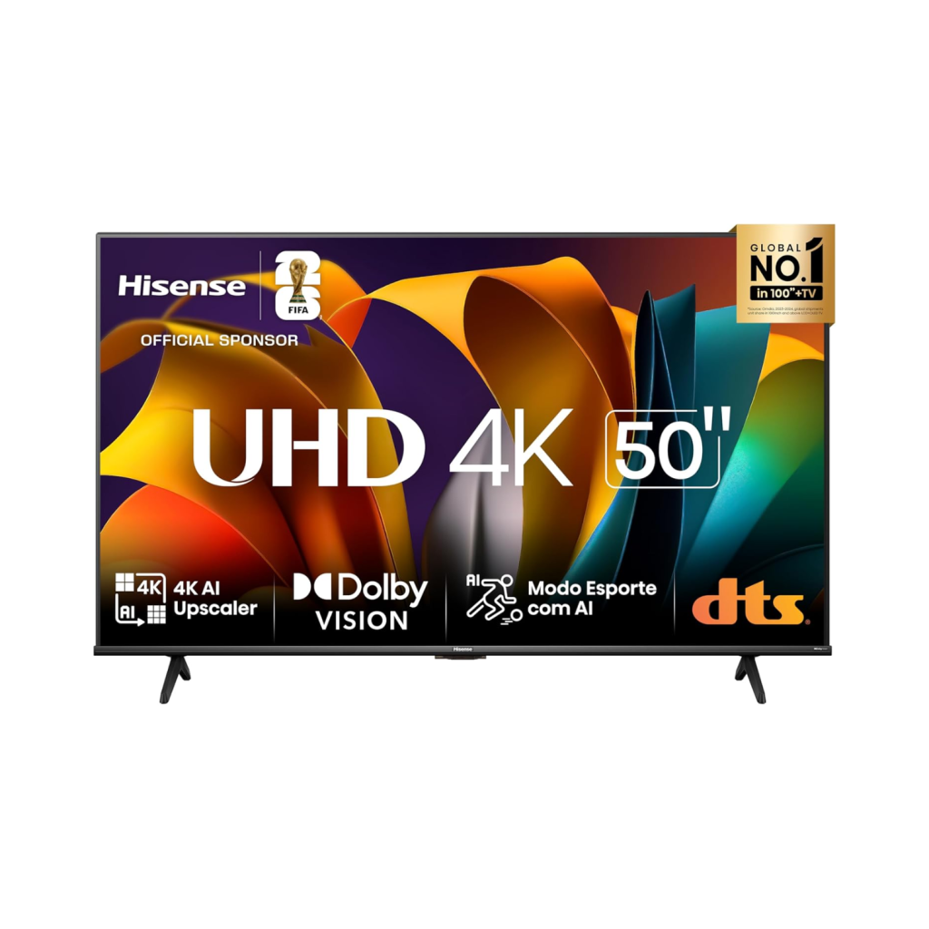 Hisense Smart TV UHD 4K DLED 50" Polegadas 50A6N com HDR10+ Dolby Vision Game Mode Controle por Voz Alexa Built-In AirPlay