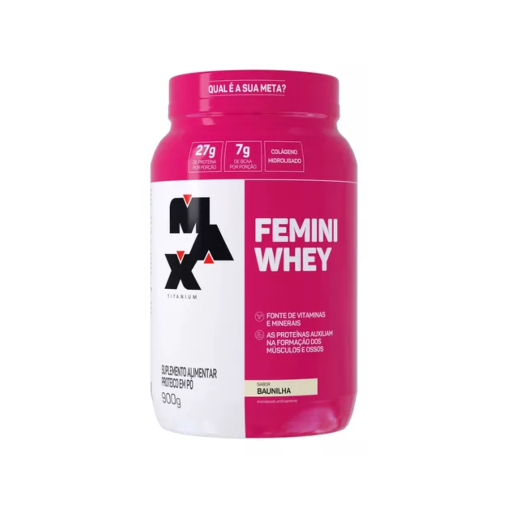 Femini Whey Protein Sabor Baunilha Pote 900g Suplemento Academia Max Titanium