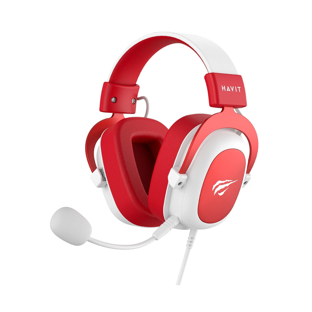 Fone de Ouvido Headphone H2002d Red, Gamer, com Microfone, Falante 53mm, Plug 3, 5mm: compatível com XBOX ONE e PS4, HV-H2002d Cor Vermelho e Branco
