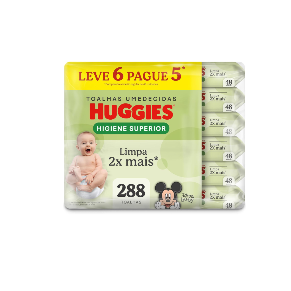 Lenços Huggies Higiene Superior Limpam 2x Mais com 288 unidades