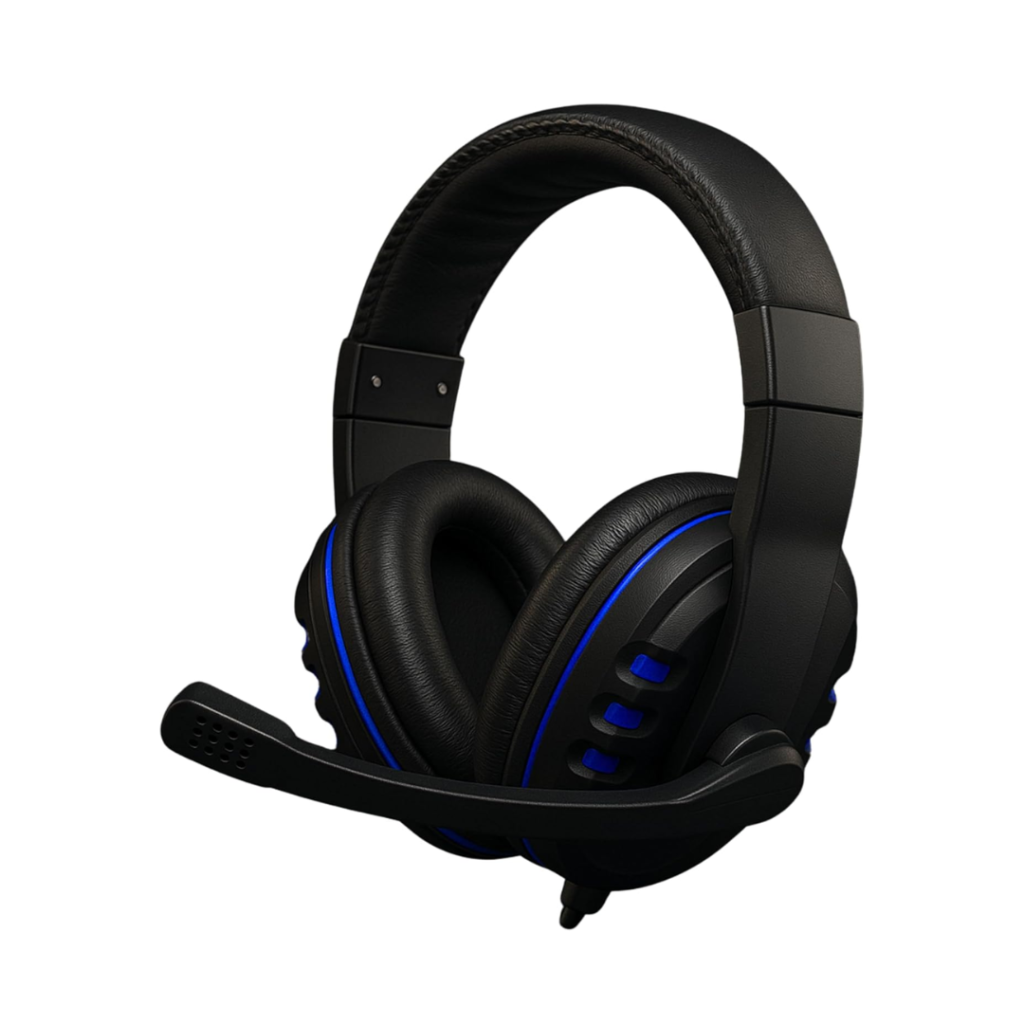 Headset Gamer com Microfone Ajustável de Alta Sensibilidade  (Preto com LED Azul)