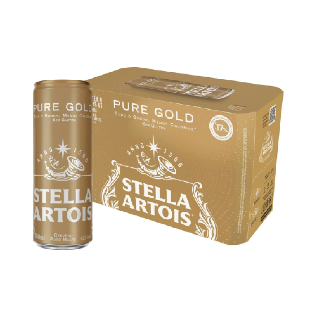 Cerveja Stella Artois Pure Gold Puro Malte Sem Glúten Pack 8 Latas 350ml