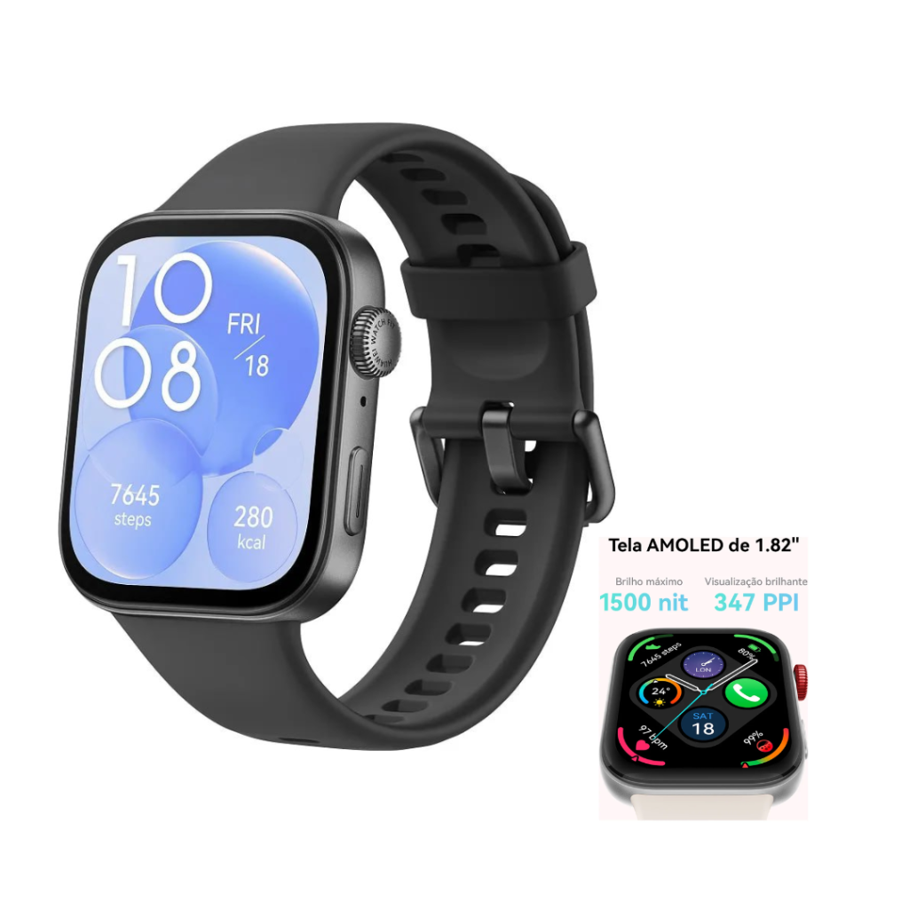 Smartwatch, Huawei Watch Fit 3, Preto Desenho da pulseira Fluoroelastómero