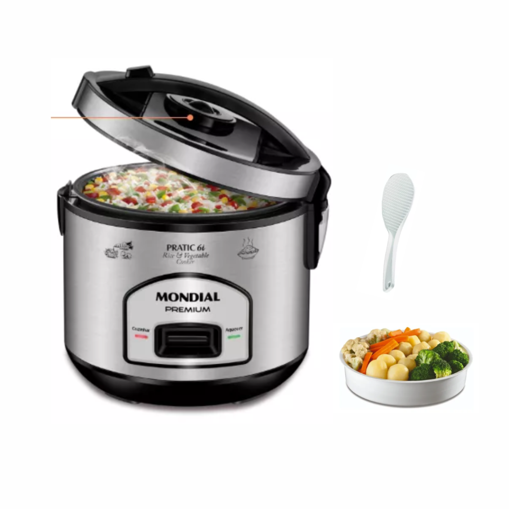 Panela Elétrica De Arroz Mondial 6 Xícaras Pe-43 Inox 110v