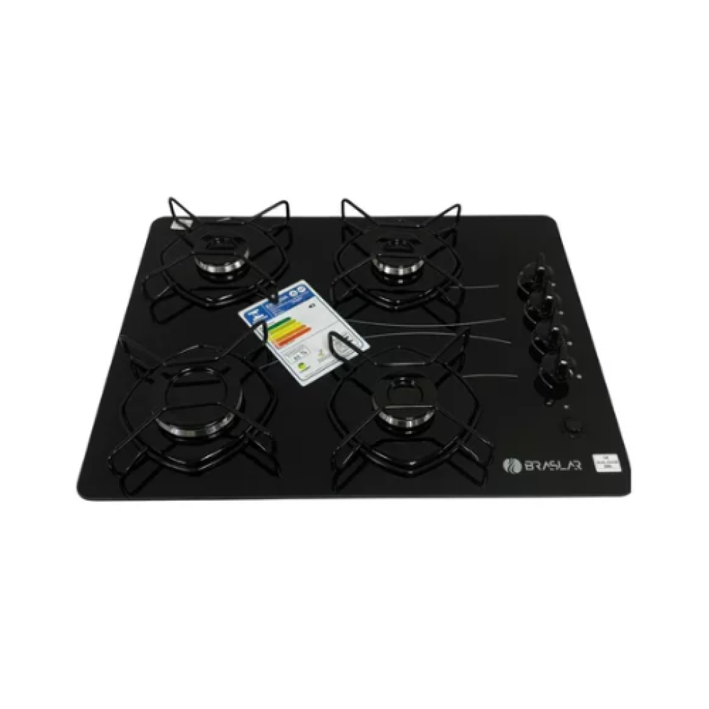 Cooktop Braslar Pop 4 Bocas Gás Mesa de Vidro Preto Bivolt – Acendimento Automático