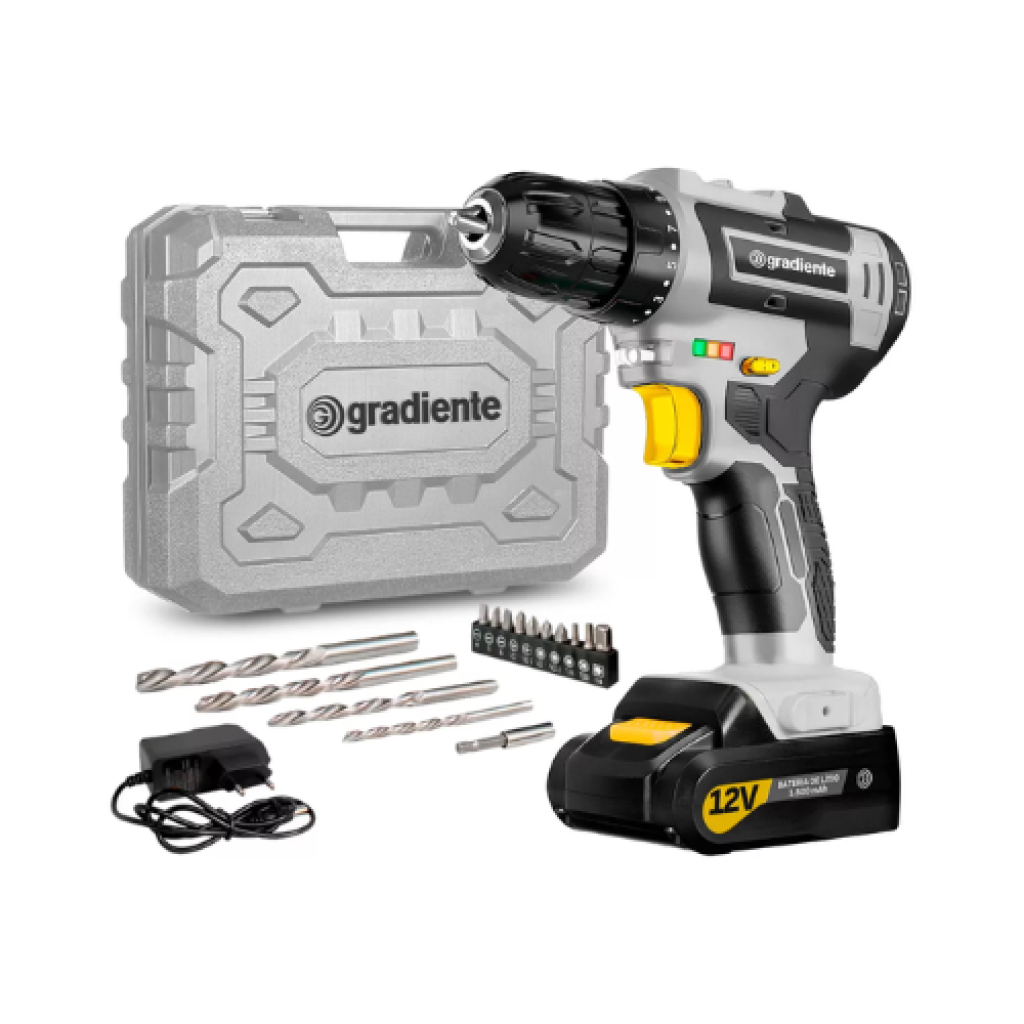 Parafusadeira Furadeira Gradiente GPB12V 12V Bivolt com Maleta e Bateria de Lítio
