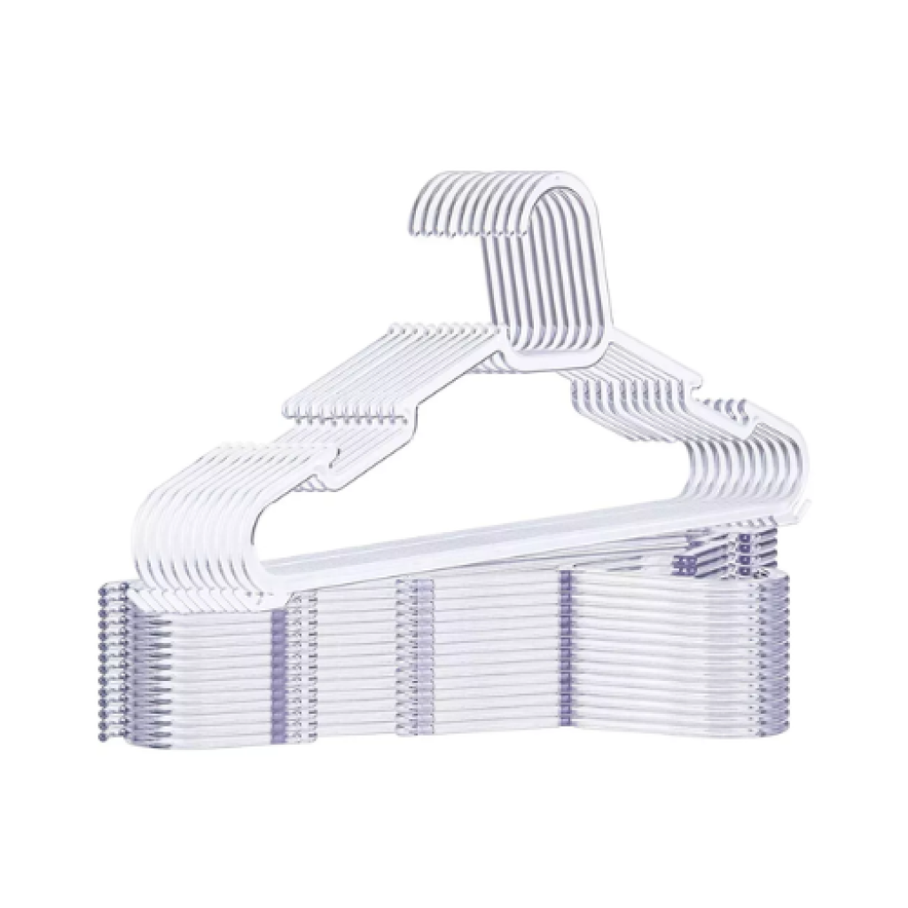Kit 50 Cabides Komforta Acrílico Transparente Adulto 39cm para Organização de Roupas
