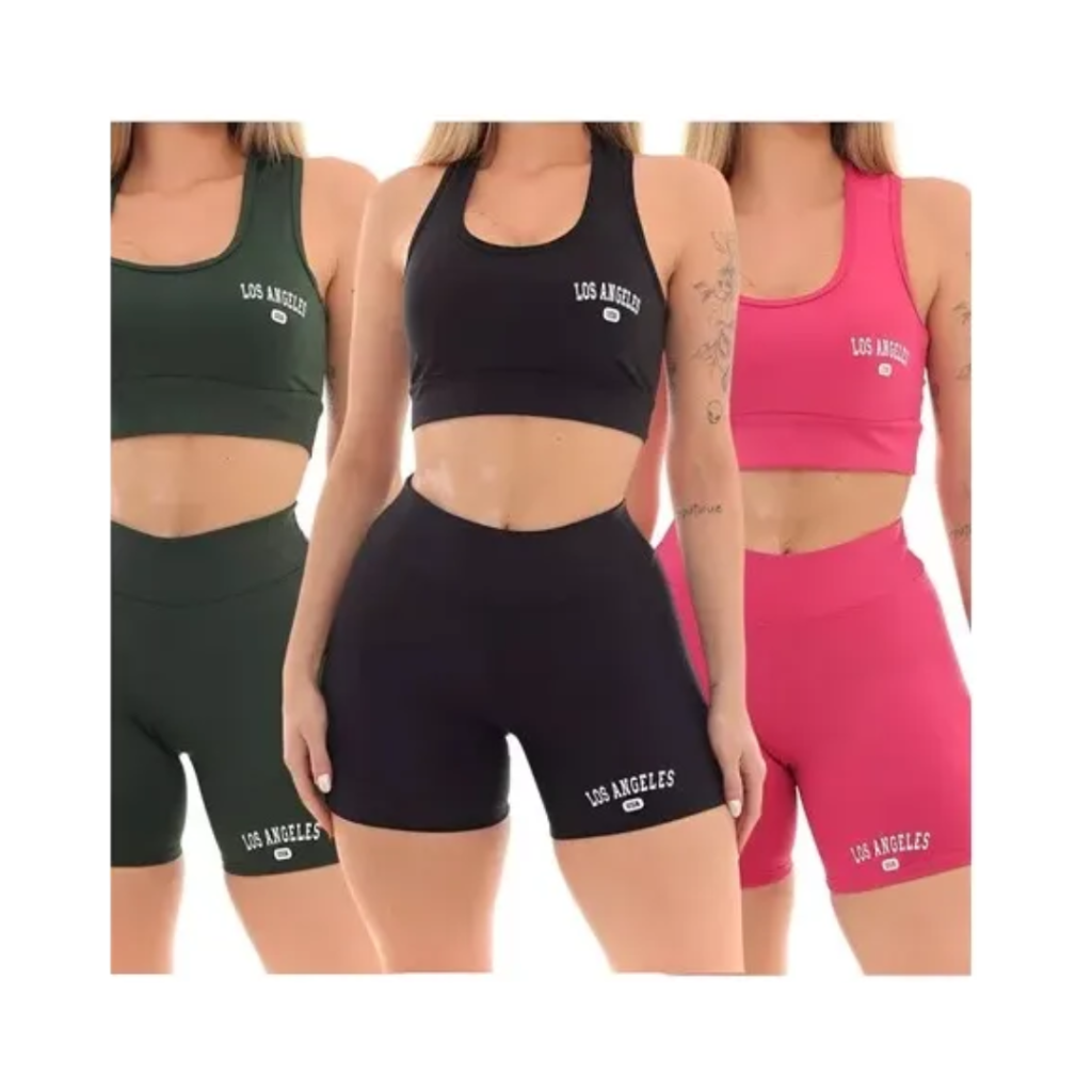 Kit 3 Conjunto Top Shorts Feminino Los Angeles Fitness