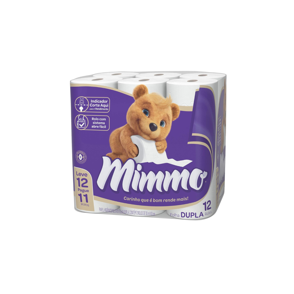 Mimmo Papel Higiênico Folha Dupla, 30m, Leve 12 Pague 11 Rolos