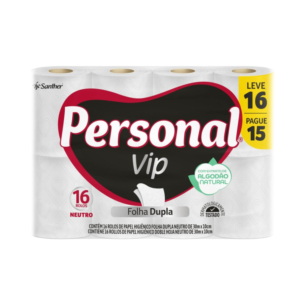 Papel Higiênico Vip Folha Dupla, 16 Unidades Branco (Embalagem Pode Variar)