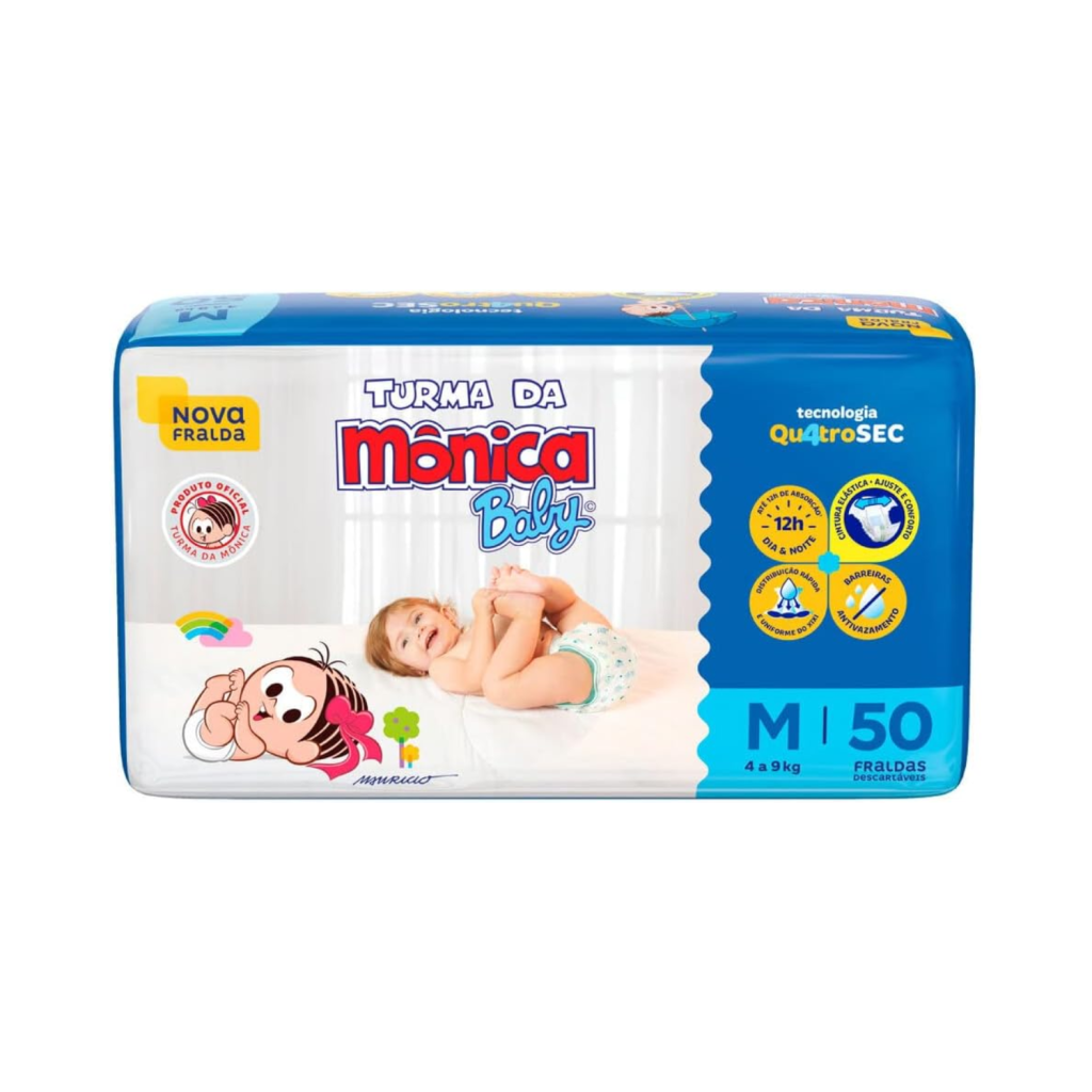 Fralda Turma da Mônica Baby Mega M 50 Unidades