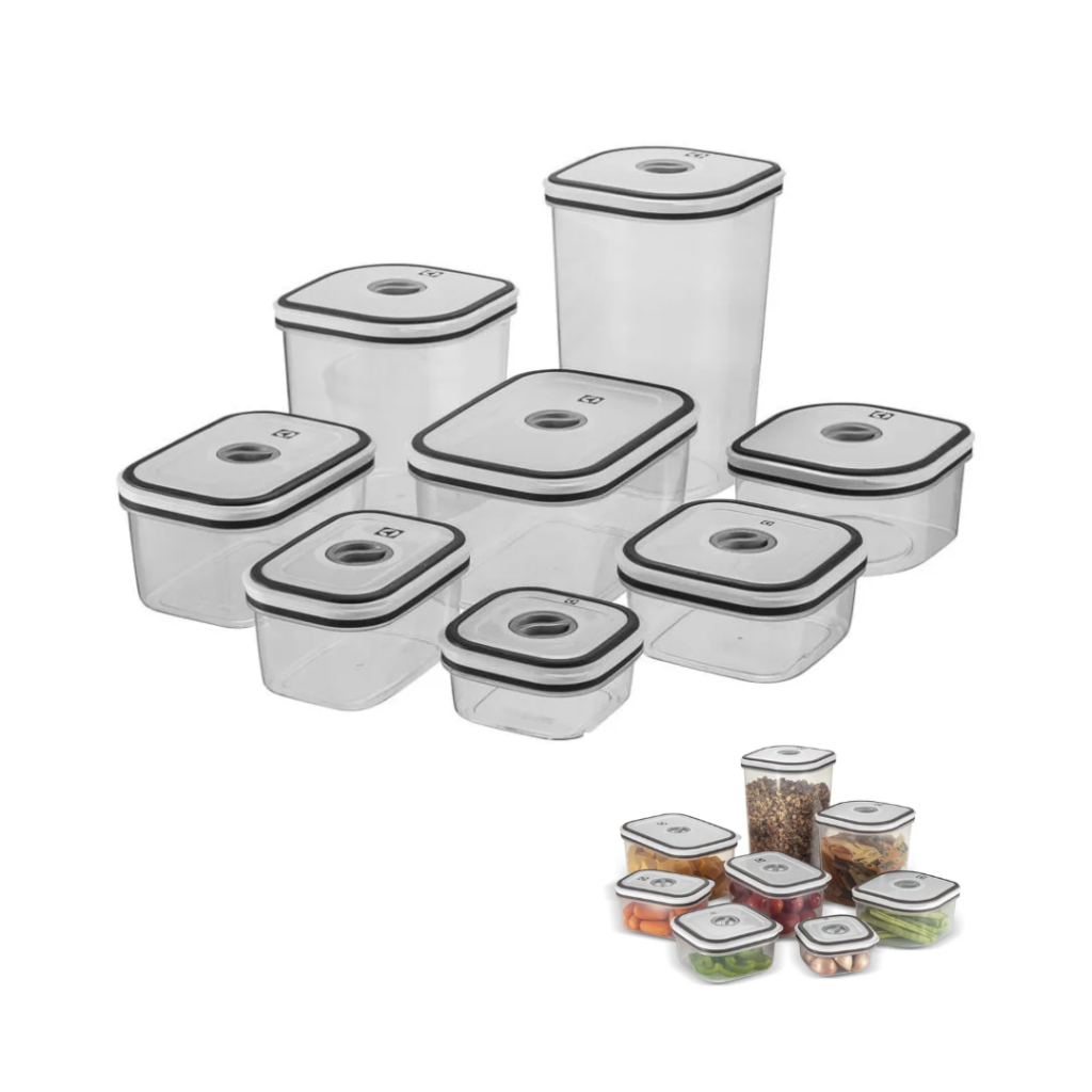 Kit Potes Plásticos Transparente com Tampa Branca 8 Unidades Electrolux