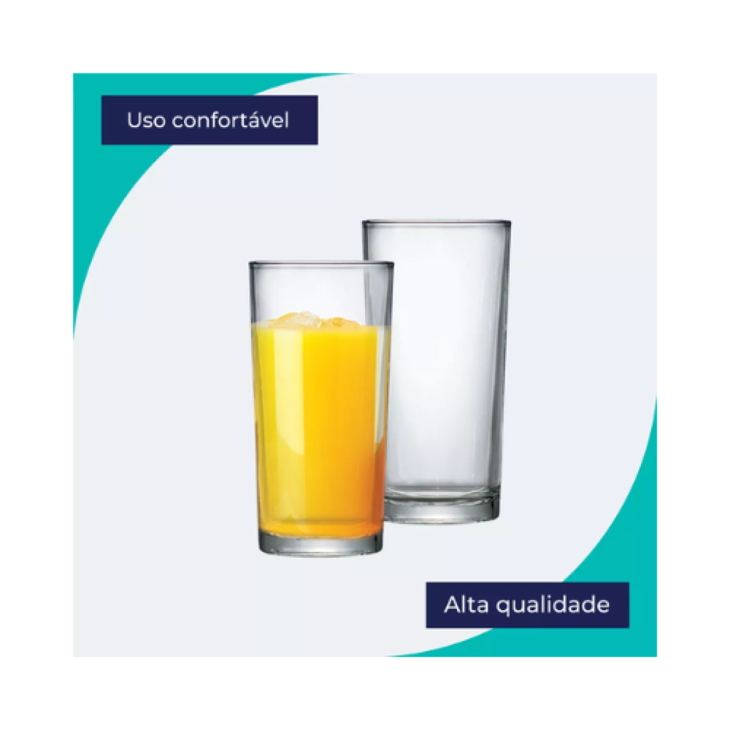 Jogo de Copos de Vidro Long Drink para Água e Suco 255ml 6pcs Ruvolo