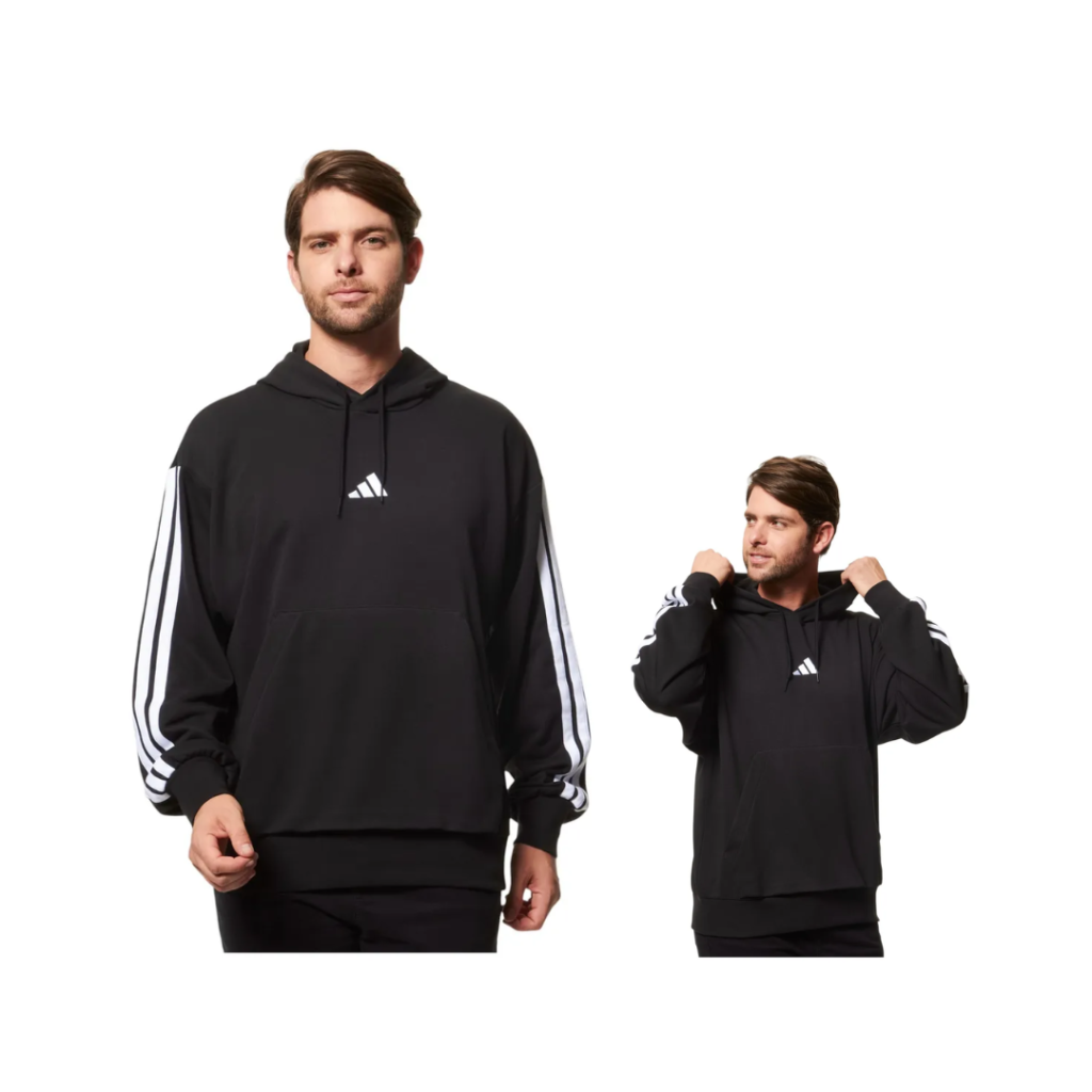 Moletom Masculino Essential 3 Stripes Com Capuz Preto adidas