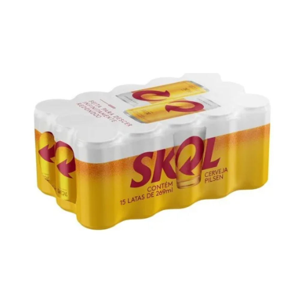 Cerveja Pilsen Skol Lata 269ml Pack com 15 Unidades Bebida Alcoólica Gelada