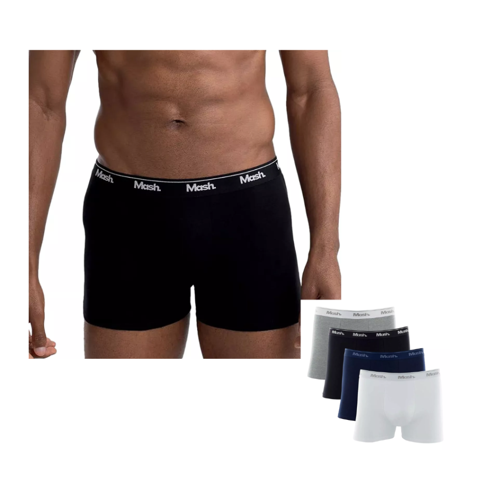 Kit 4 Cuecas Boxer Cotton Elástico Algodão Conforto Mash
