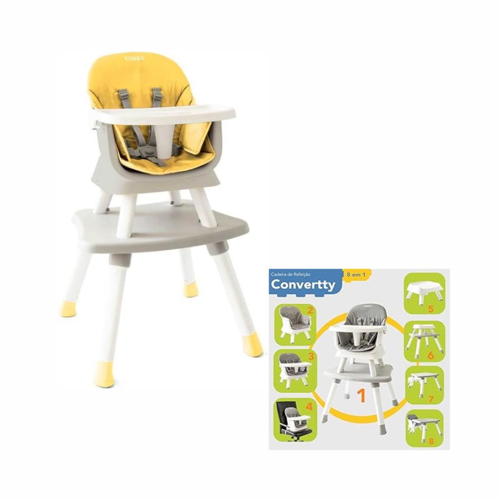 Cosco Kids, Cadeira de Refeição Convertty 8 em 1 Cosco, Amarela