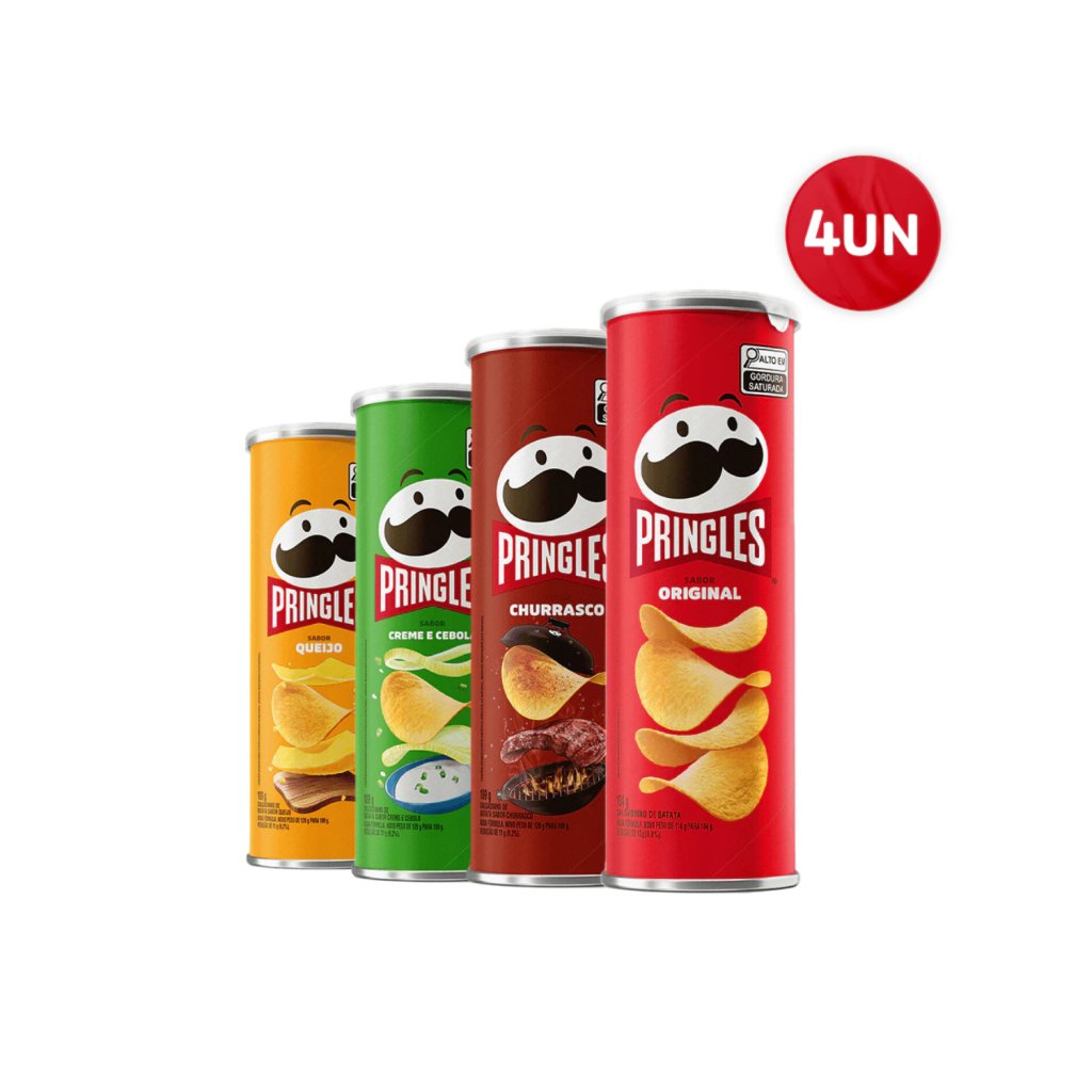 Kit 4 Batatas Pringles: Queijo, Churrasco, Creme e Cebola 109g + Original 104g