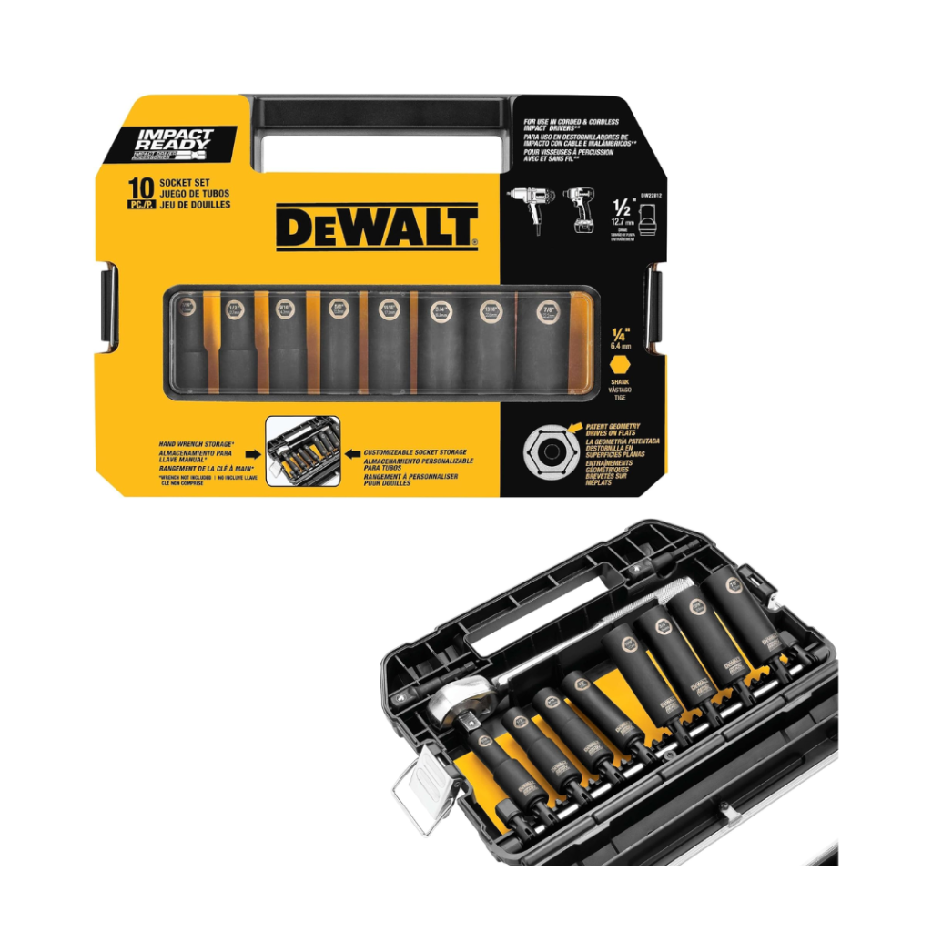 Conjunto de soquetes de impacto, SAE, 13 mm (1/2 polegada), 10 peças (DW22812) - DEWALT