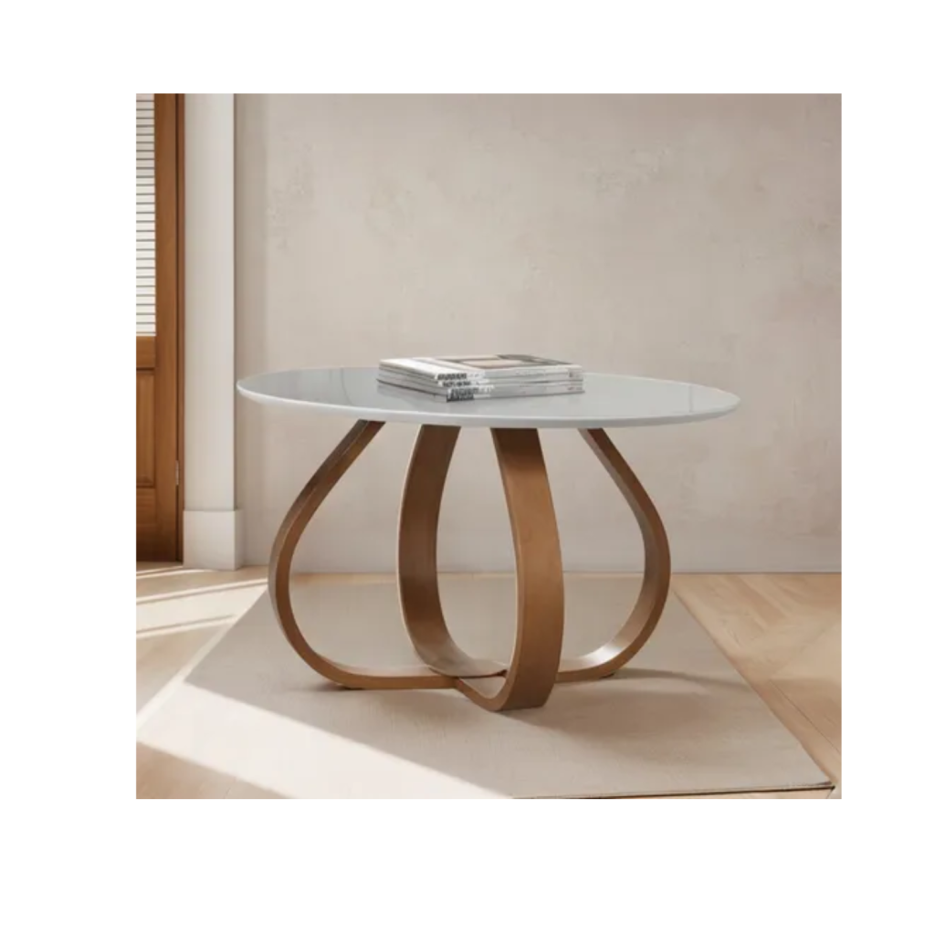 Mesa De Centro Gota 60 Cm Polida Com Vidro