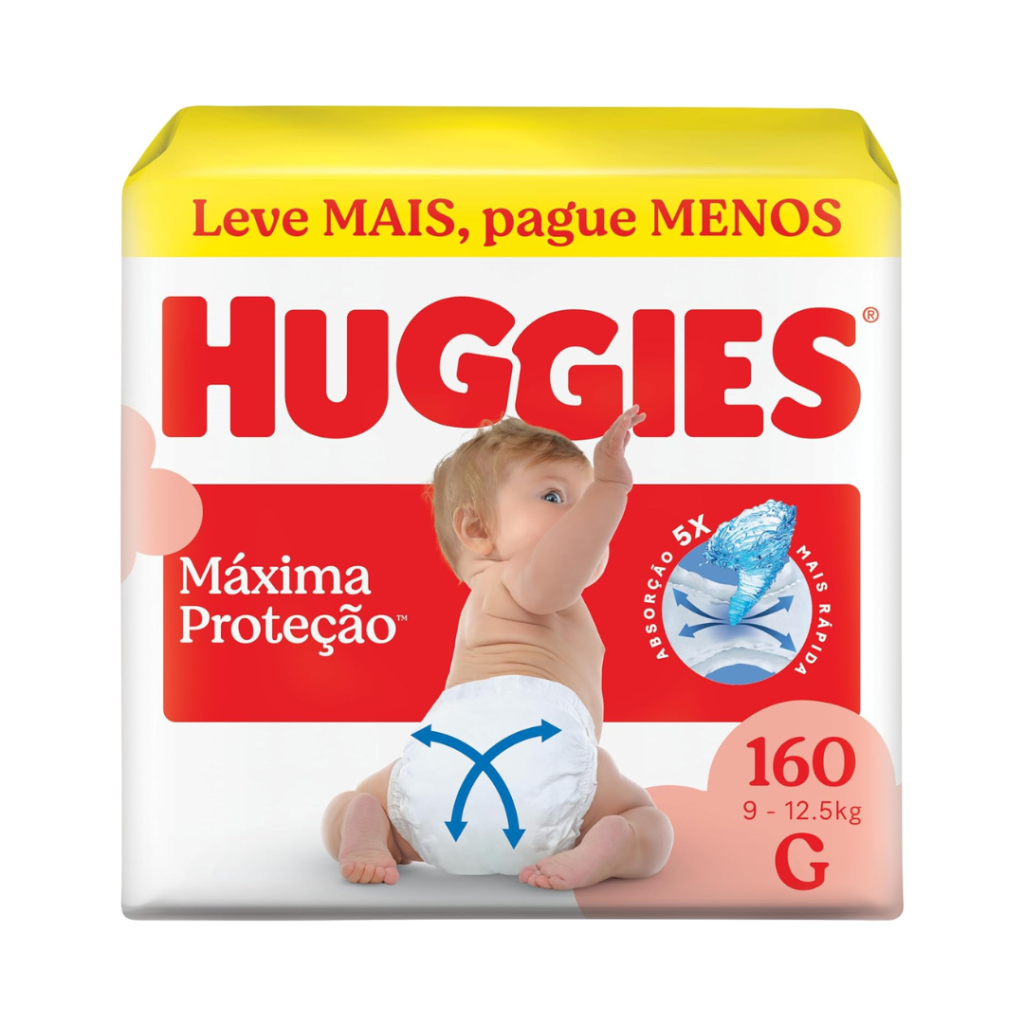 Fralda Descartável Huggies Máxima Proteção Tamanho G 160 unidades