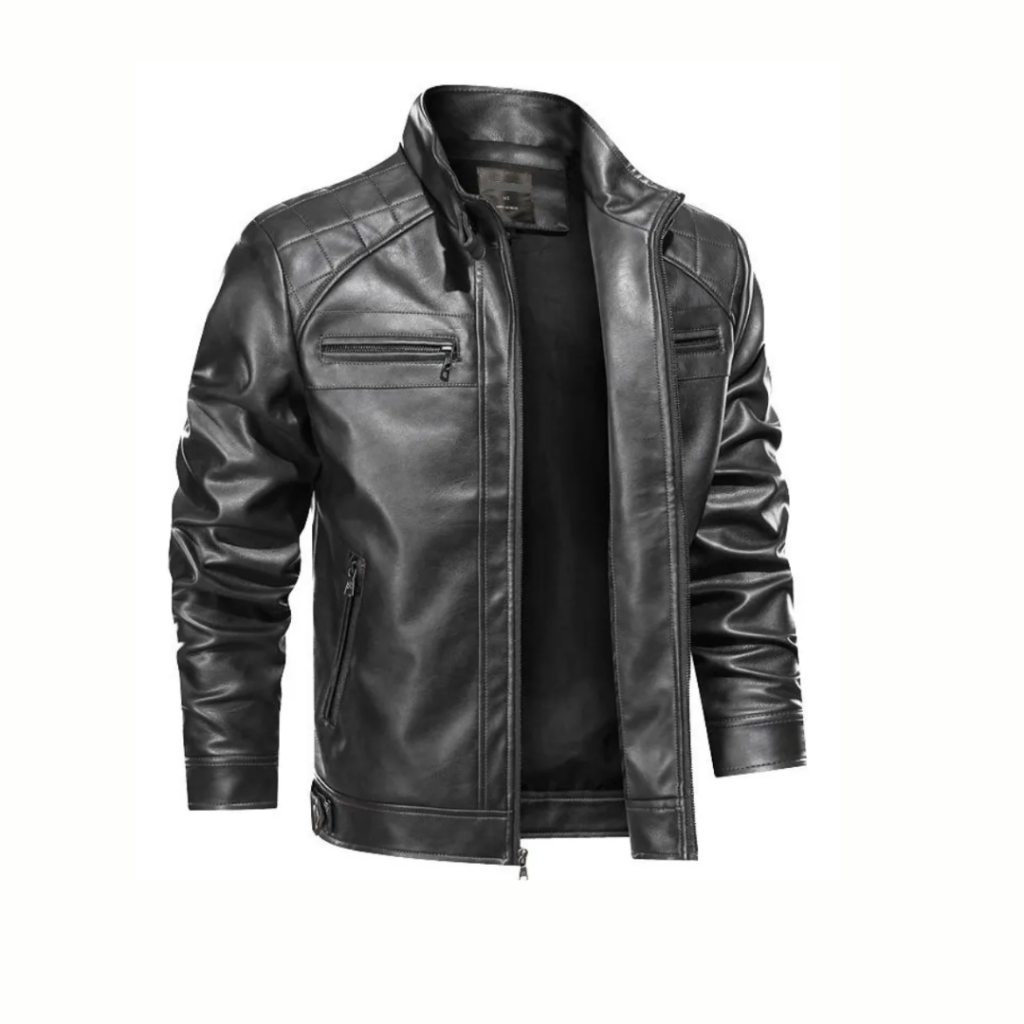 Jaqueta De Couro Masculina Slim Forrada