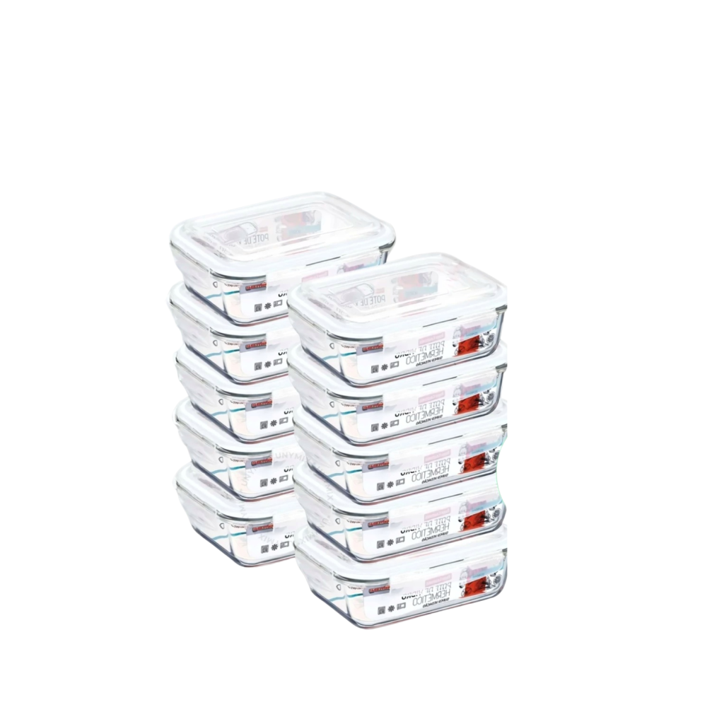 Kit 10 Potes Vidro Hermético 1040ml Retangular 4 Travas