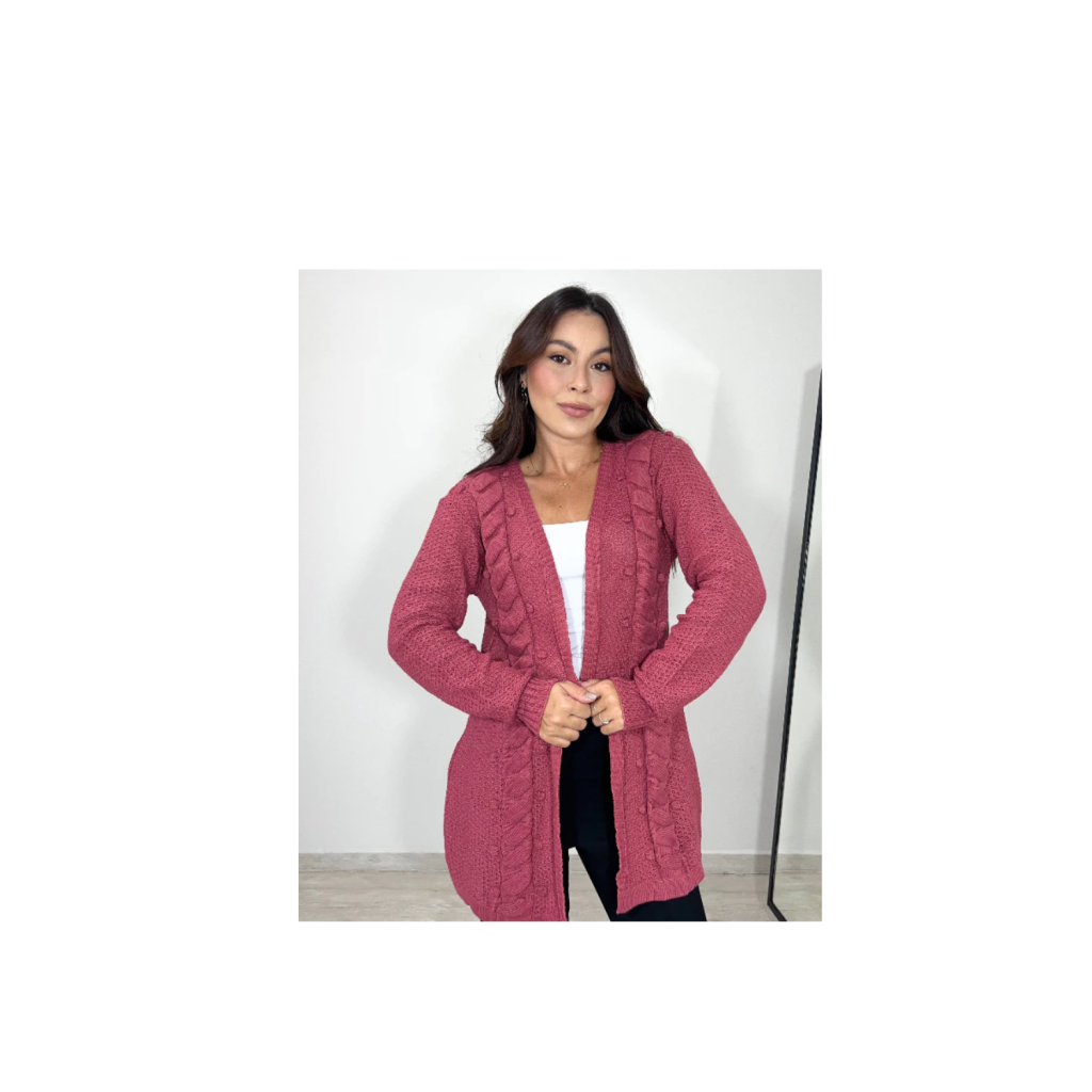 Cardigan sobretudo tricot casaco tricô trança elegante Kimono