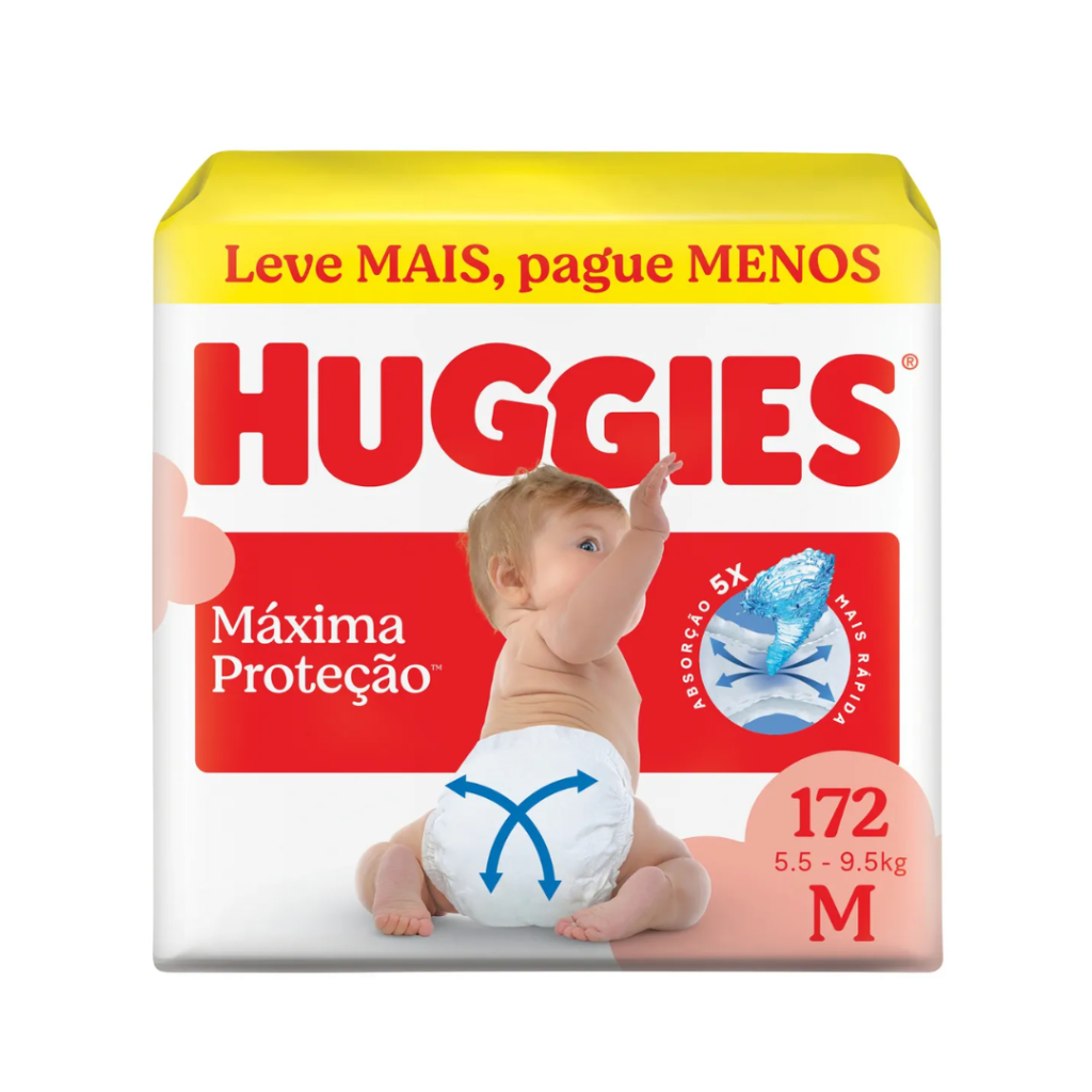 Huggies Fralda Descartável Máxima Proteção M - 172 Un