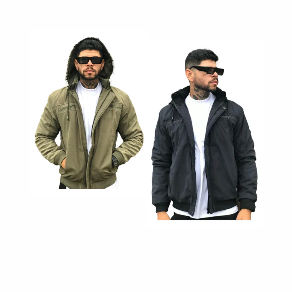 Jaqueta Masculina De Sarja Com Capuz Removivel Casaco Frio